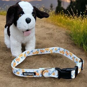 NWOT New Pettidol Dog Pet Collar Quick Release Buckle White/Yellow/Blue Floral